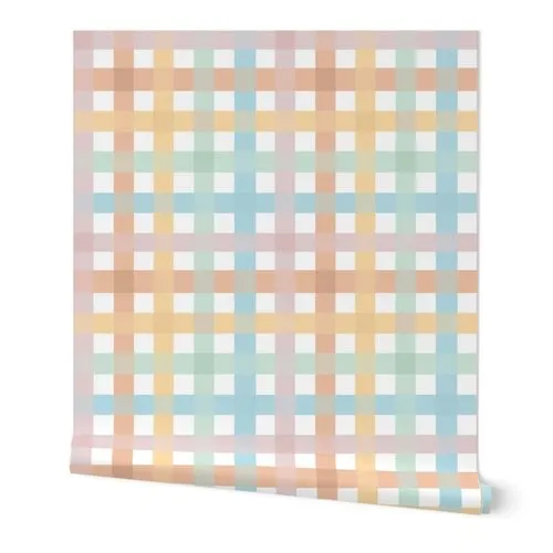 Pastel Rainbow Gingham Large Scale Wallpaper