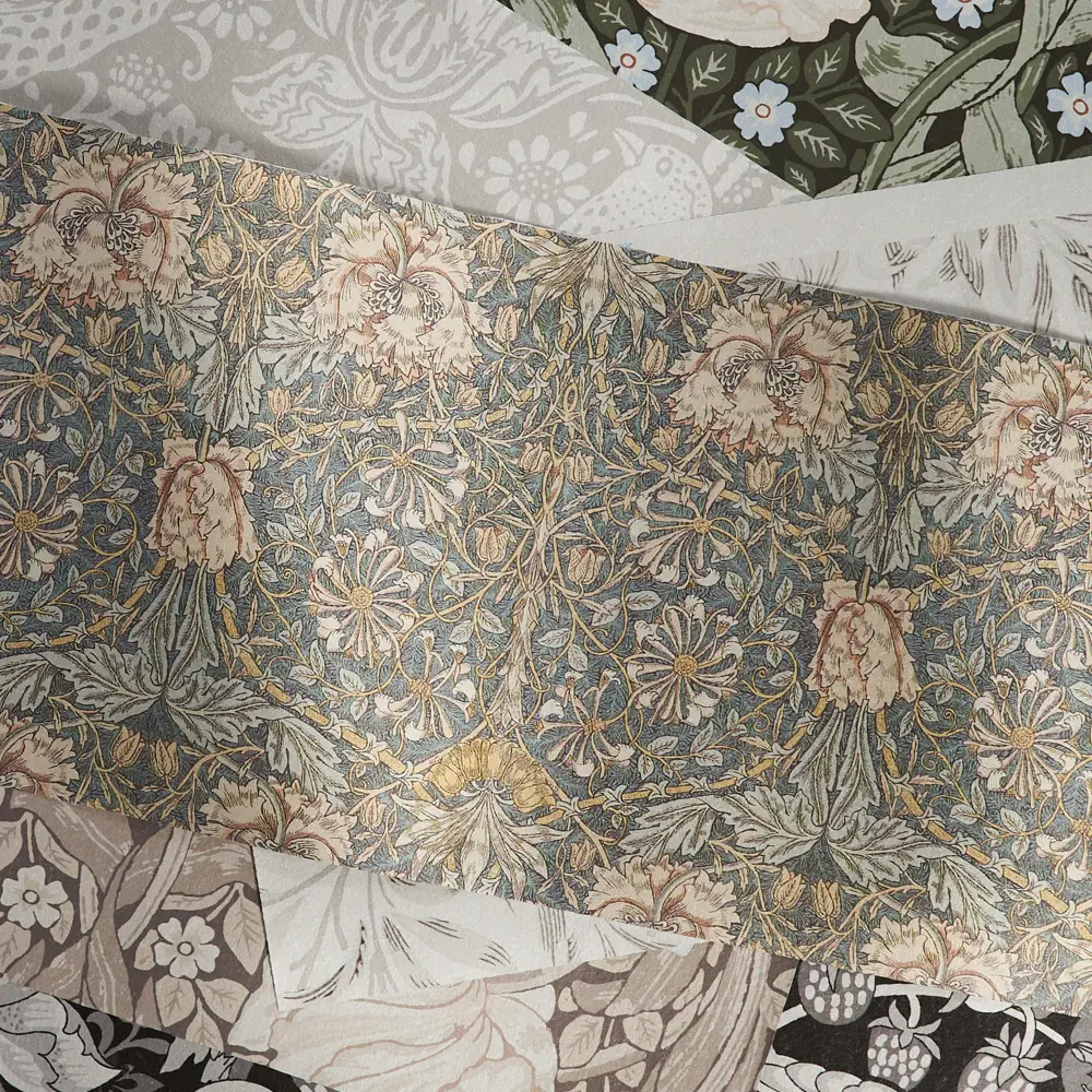 Heritage designs on silver wallpaper