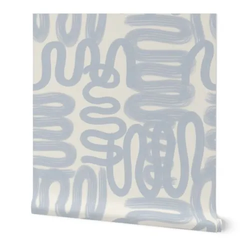 squiggle soft blue AND CREAM Wallpaper